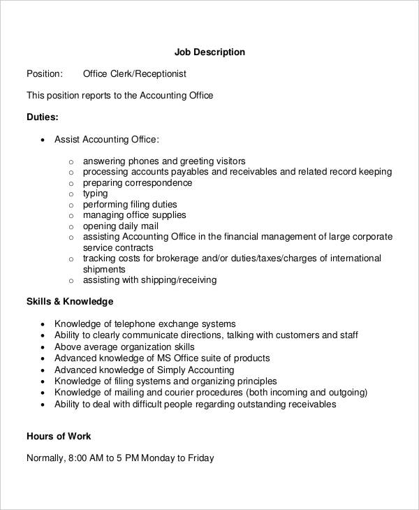 13+ Office Clerk Job Descriptions PDF, DOC