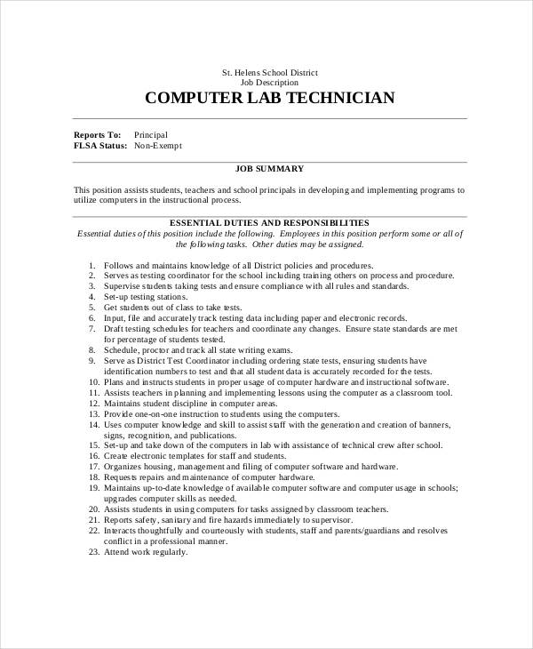 Computer technician job details