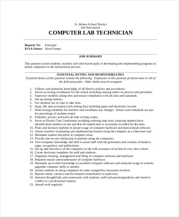 10+ Computer Technician Job Description Templates PDF, DOC