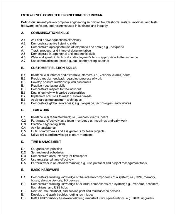 entry level computer technician job description