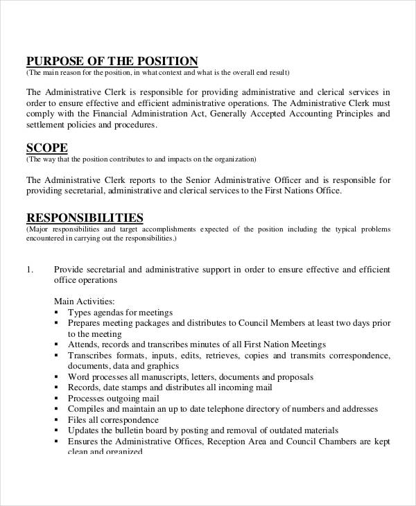 administrative clerk job description