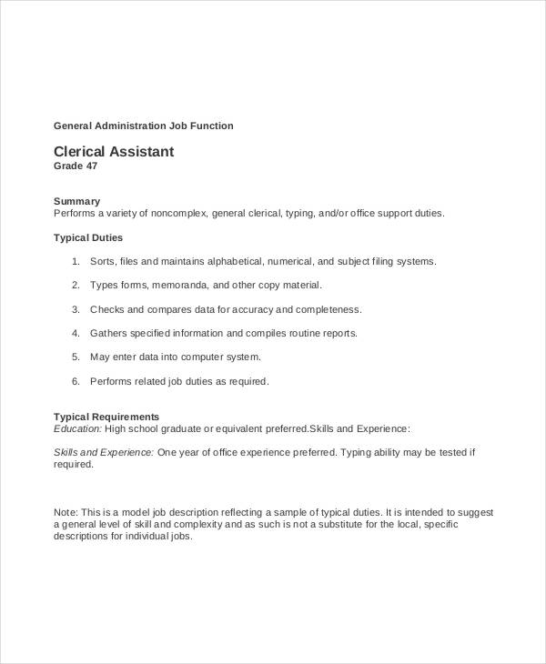 clerical assistant job description