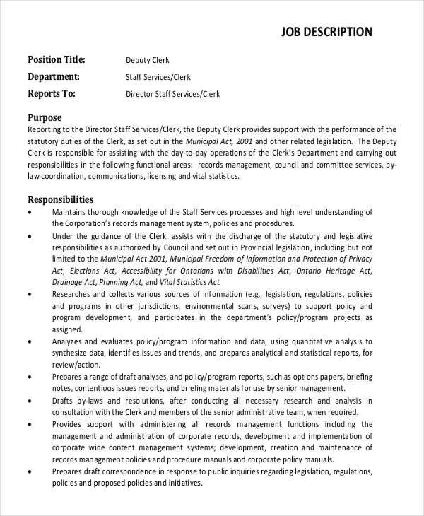 15+ Clerk Job Descriptions PDF, DOC