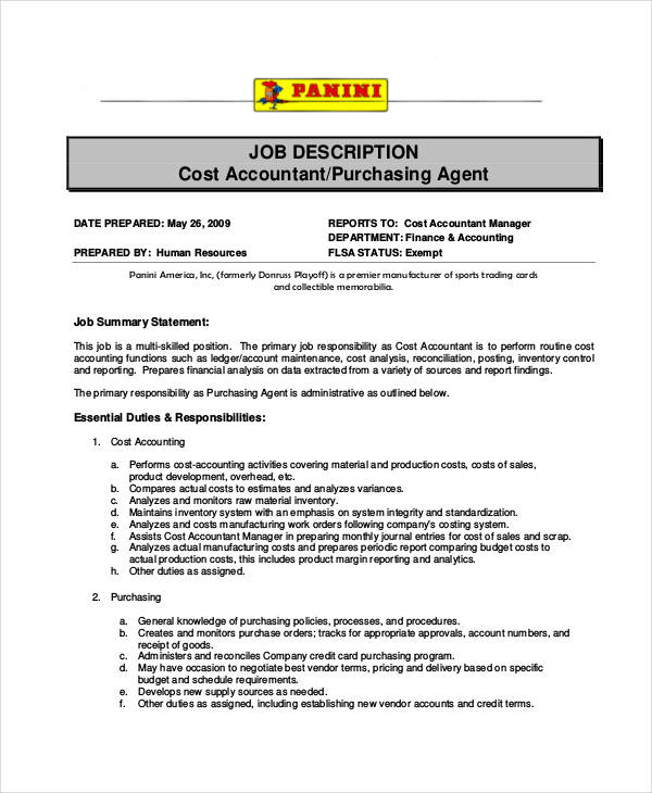 10 Purchasing Agent Job Description Templates In PDF