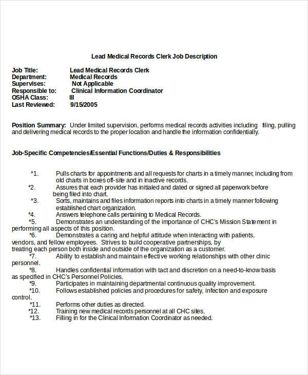 15 Clerk Job Descriptions PDF DOC