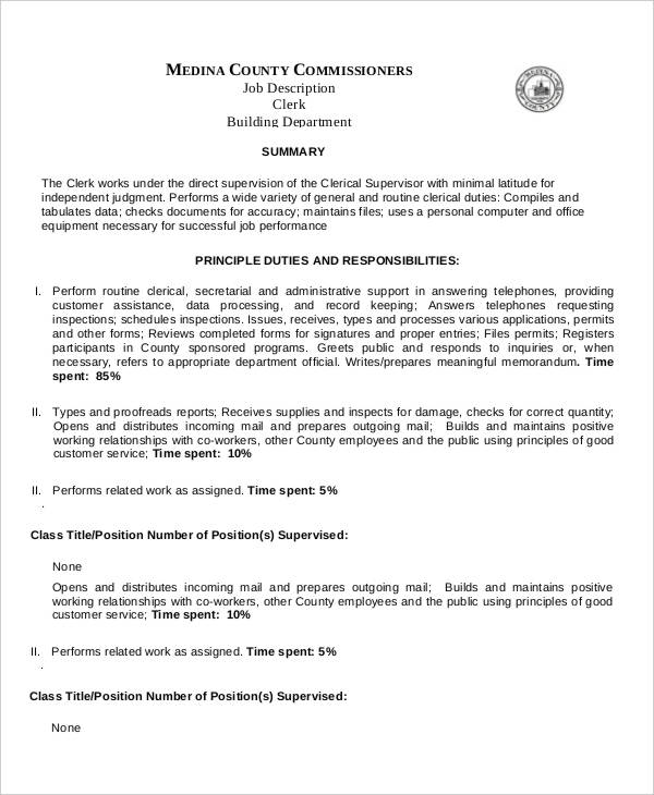 15+ Clerk Job Descriptions PDF, DOC