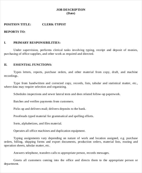 15+ Clerk Job Descriptions - PDF, DOC