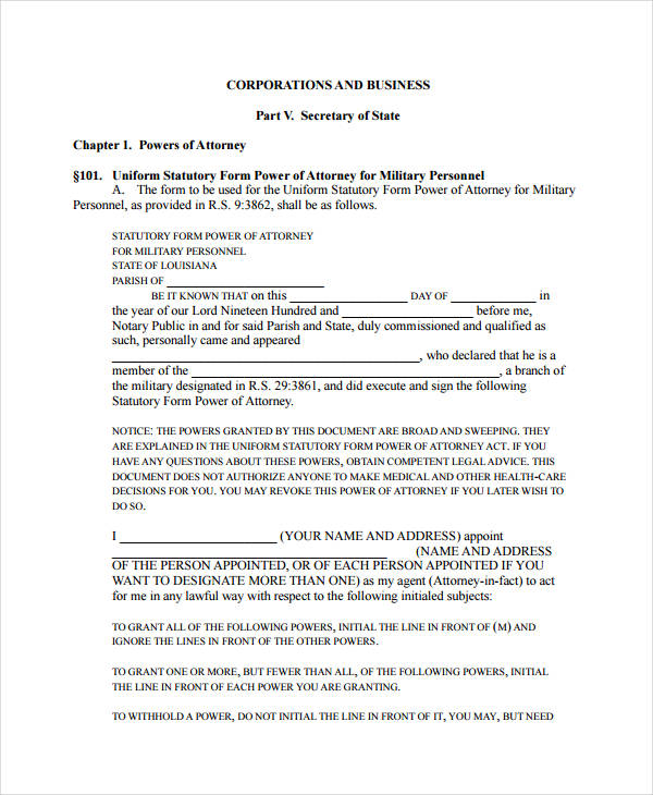 military power of attorney form