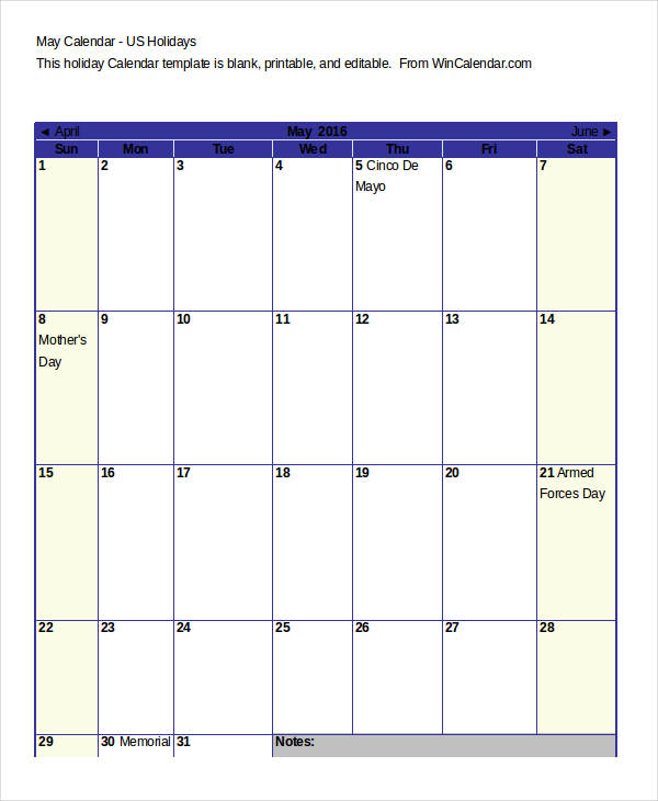 8+ Blank Printable Calendar Templates