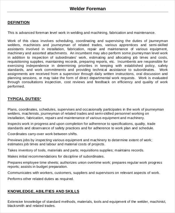 Welder Job Description 10+ Free Word, PDF Documents Download