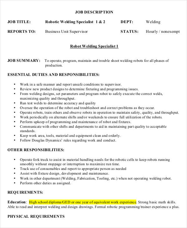 Welding helper job description