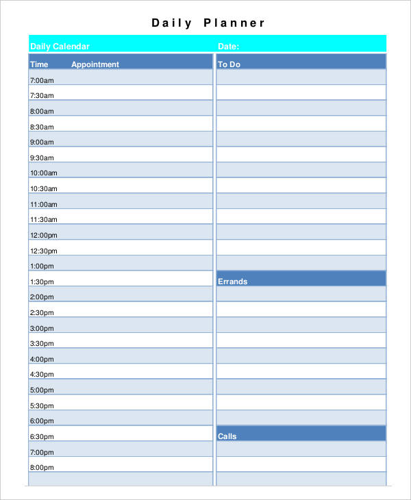 generic blank printable daily calendar