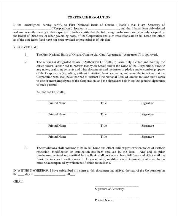 Corporate Resolution Form 7+ Free Word, PDF Documents Download