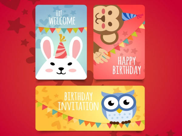 flat birthday invitation with cute animals