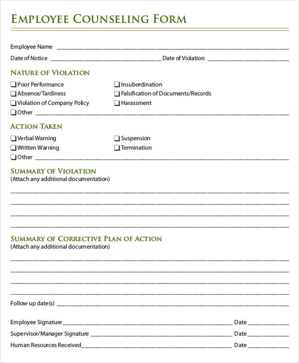 Employee Write Up Form - 8+ Word, PDF Documents Download