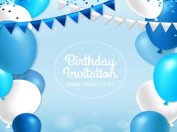 birthday invitation with blue balloons