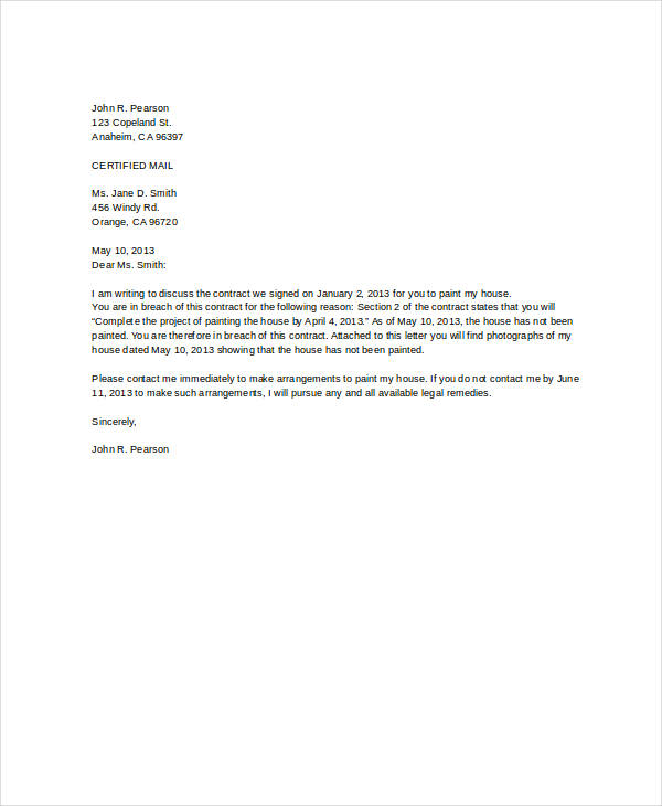 breach of contract termination letter