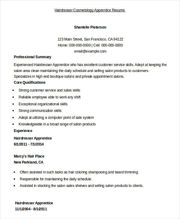 hairdresser cosmetology apprentice resume