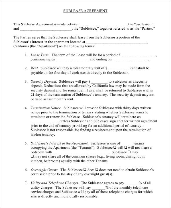 13+ Sublease Agreement Templates Word, PDF, Pages