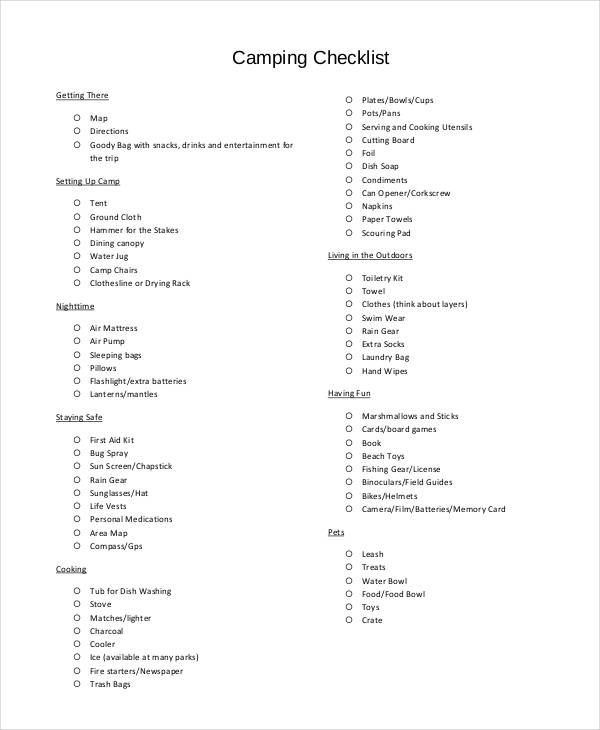 11+ Simple Camping Checklists - Pdf, Word