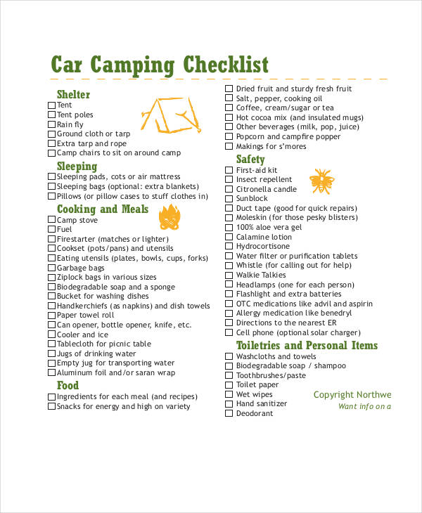 11+ Simple Camping Checklists PDF, Word