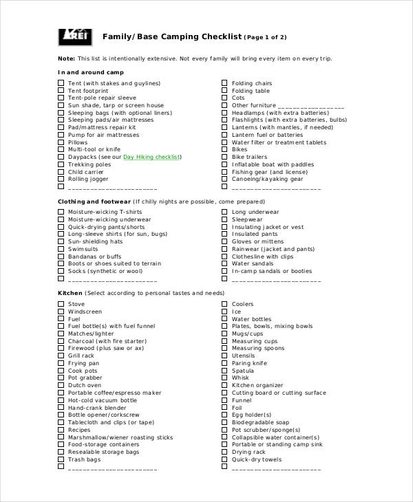 11+ Simple Camping Checklists PDF, Word