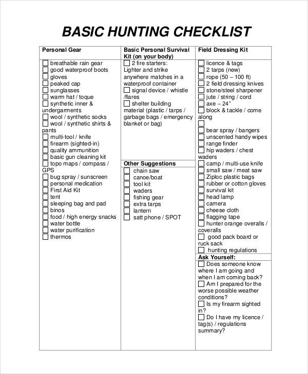 hunting camping checklist