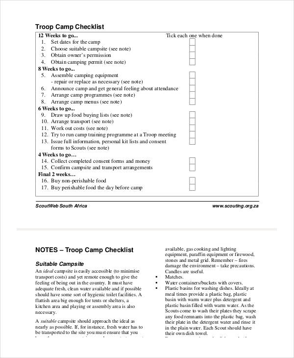 11+ Simple Camping Checklists PDF, Word