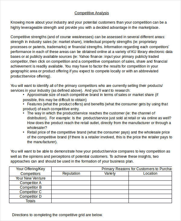 business plan analysis of competition