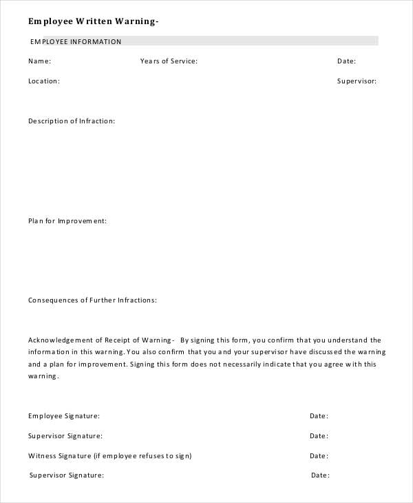 employee written warning template in pdf