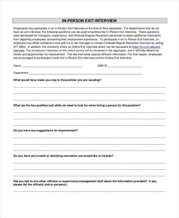 Exit Interview Form 9 Free Pdf Word Documents Download Free Amp Premium Templates