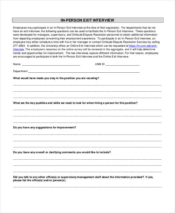 Exit Interview Form - 12+ PDF, Word Documents Download