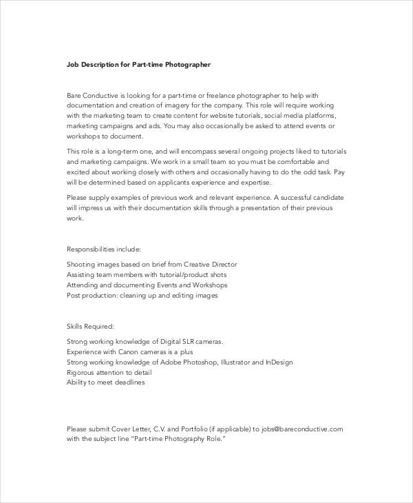 10 Photographer Job Description Templates PDF DOC