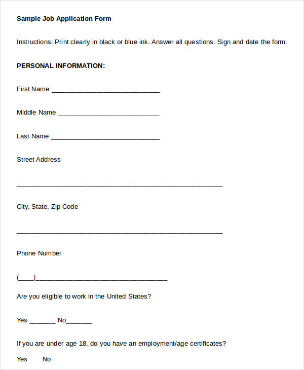 Blank Job Application 11 Word PDF Documents Download