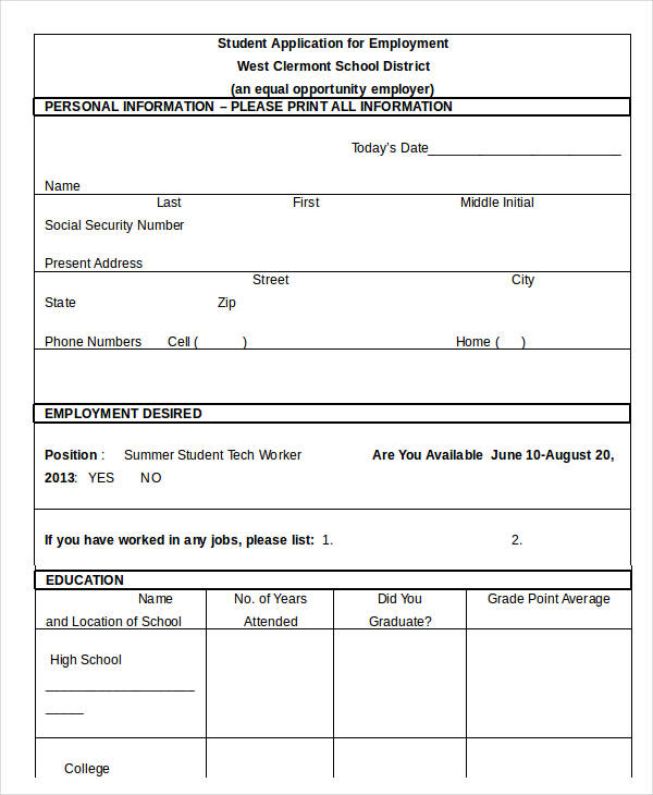 general blank job application