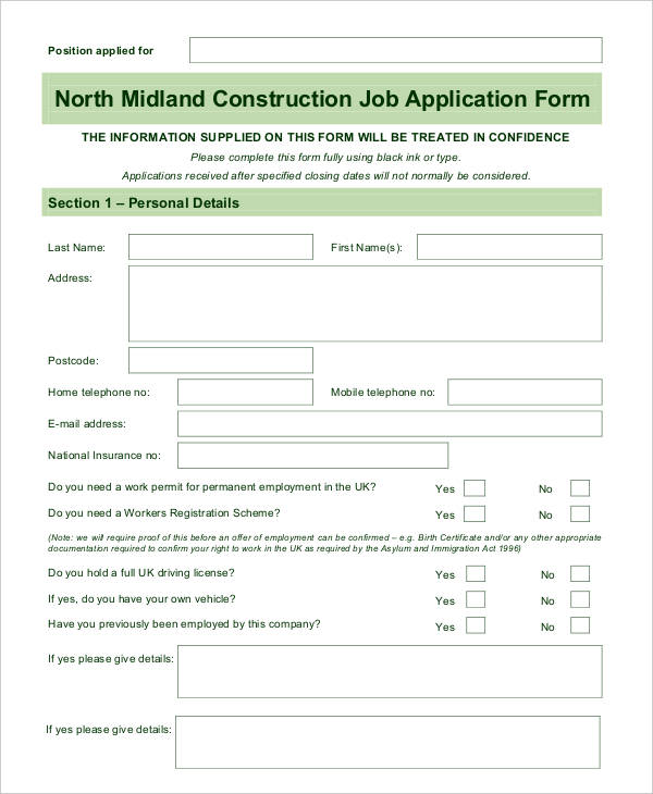 Blank Job Application - 11+ Word, PDF Documents Download