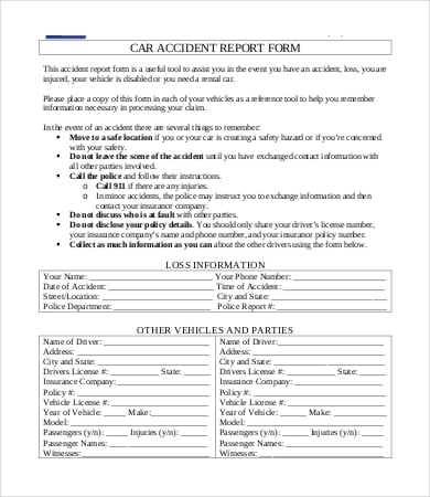 car accident report form