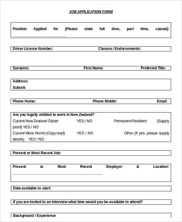 Free Printable Blank Employment Application