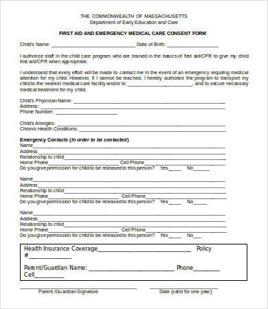 first aid medical consent form template