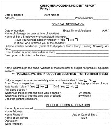 customer accident report form