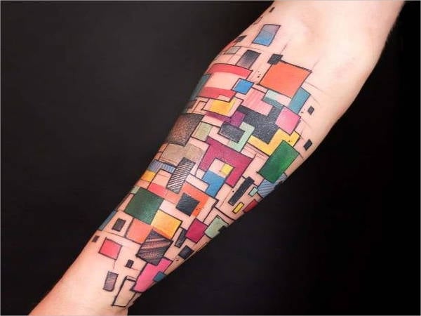 Abstract geometric pattern full sleeve tattoo - Tattoogrid.net