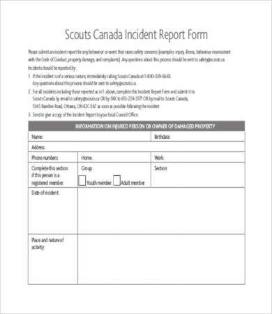 Scouts Incident Report Form