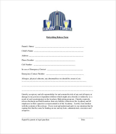 babysitting liability release form