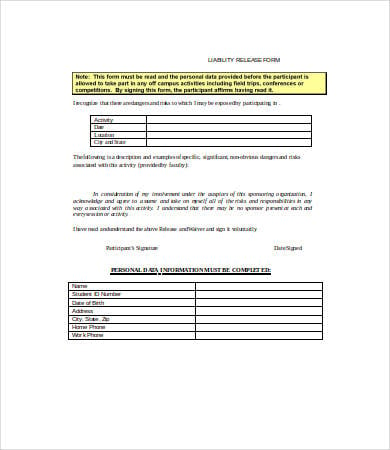 free liability release form