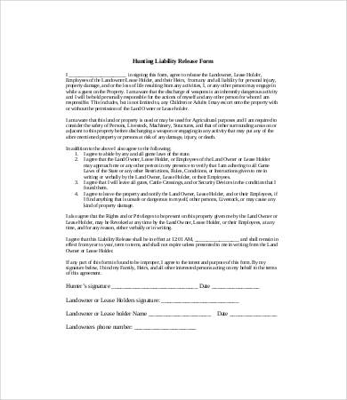 hunting liability release form