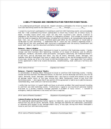 liability release form for minors