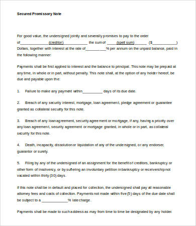 free secured promissory note template