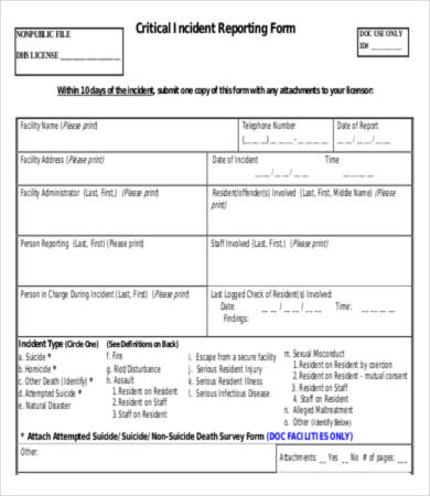 critical incident reporting form