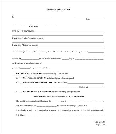 free installment promissory note template