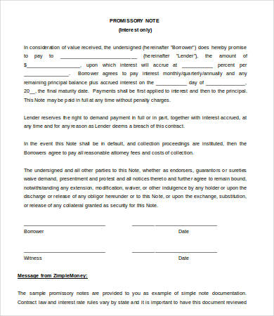 free sample promissory note template